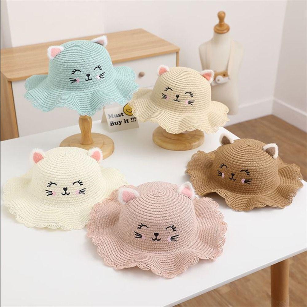 Multiple Colors Girls Sun Hat Cute Cat Children Sun Hat Fashion Fisherman Hat  Summer