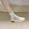 White round head retro versatile light mouth thick heel single shoes women's new autumn and winter skirt Mary Jane shoes