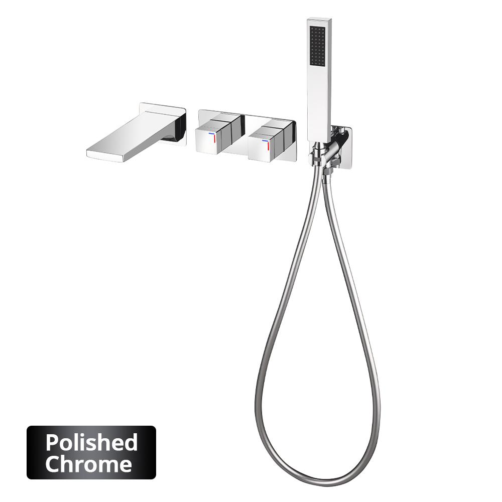 Black Wall Mounted Bathroom Faucet with Hand Shower Single Handle Spout Mixer Tap for Bathtub Modern Stylish Bath Faucets