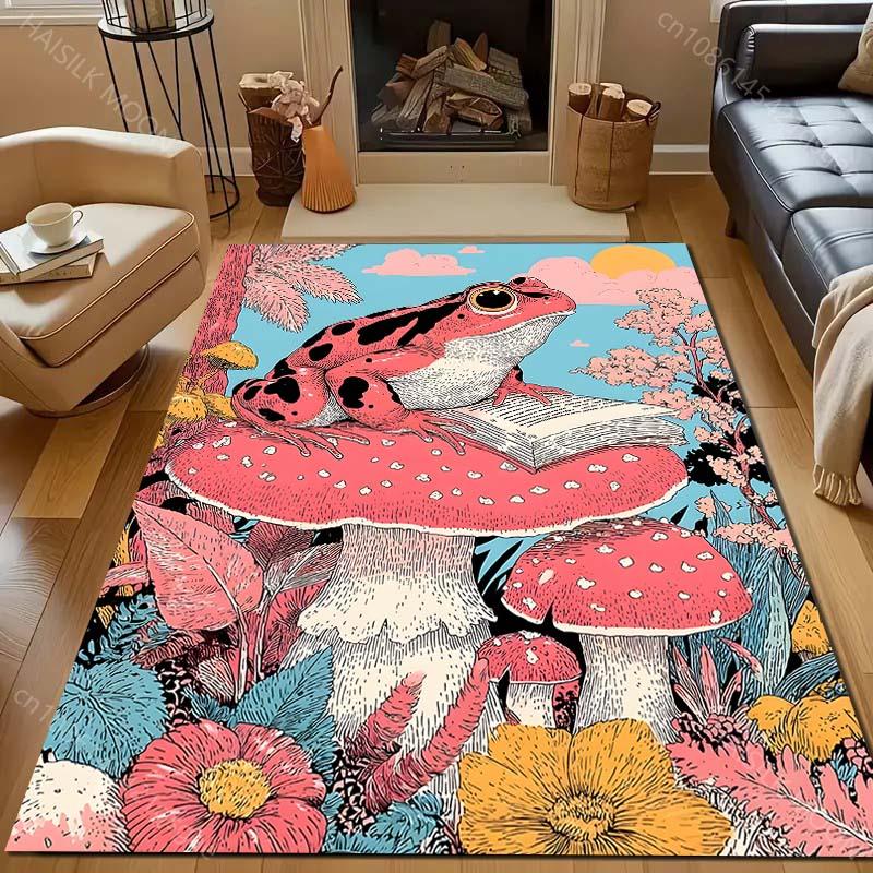 Multiple Sizes Frog Sitting On Mushroom Reading Carpet for Living Room Bedroom Sofa Home Decor Rus Non-slip Floor Mat