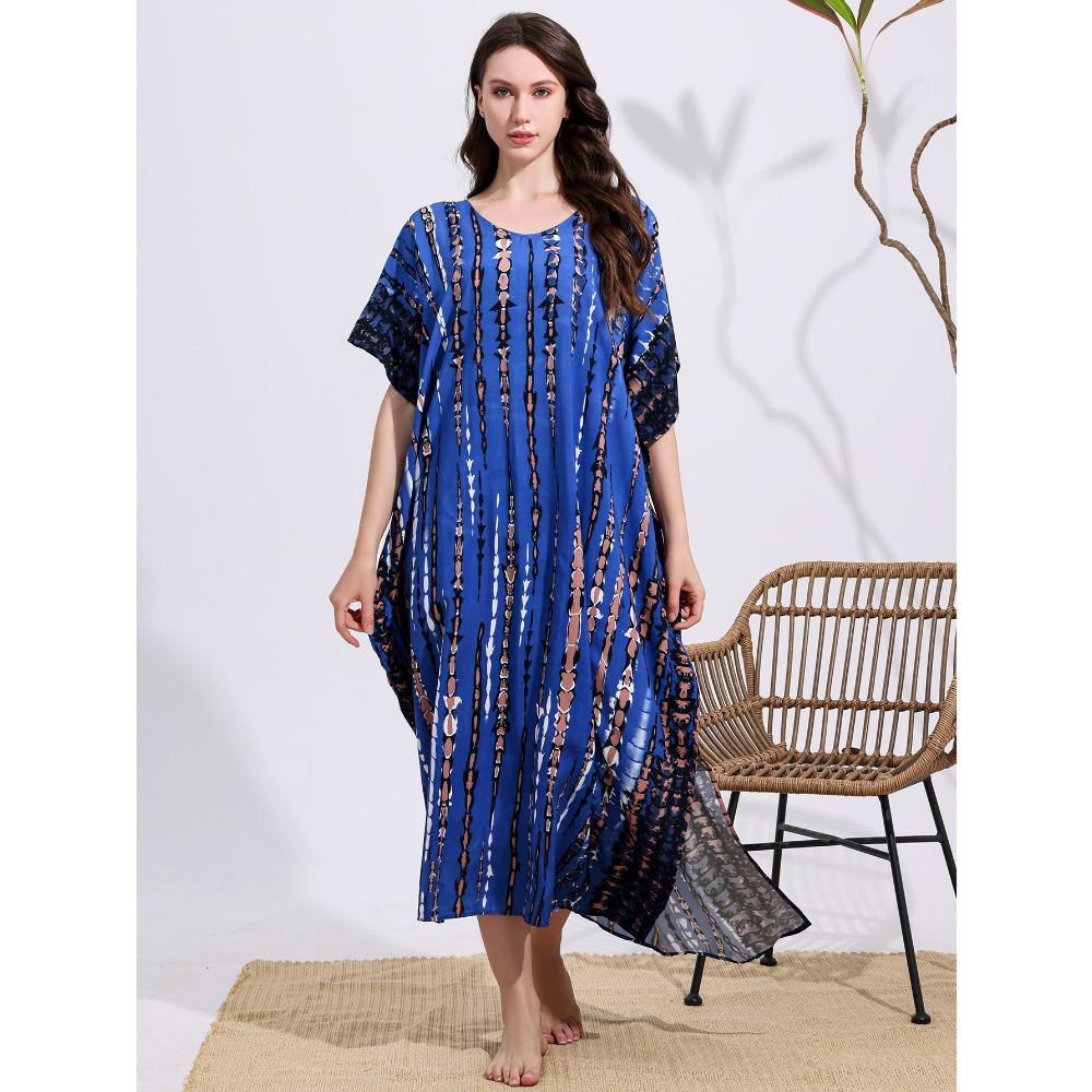 Plus Size Boho Kaftan Dress, Women's Plus Maxi Cover Up Dress