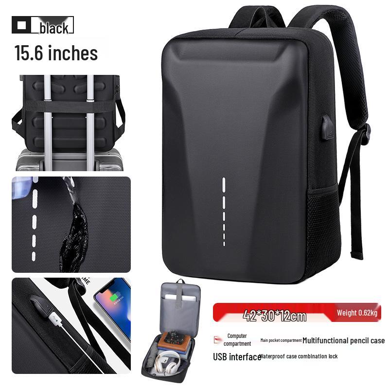 Wasserdichter Business-Rucksack für Herren mit Schloss - Hartschale, Doppelschulter, Lässige Computer- und Schultasche