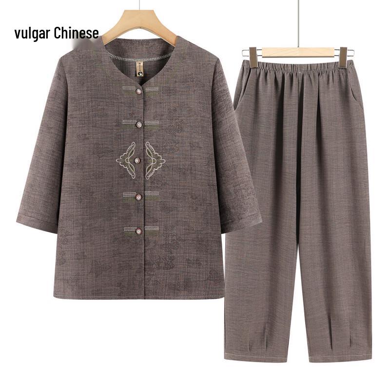 Elderly Women s Summer Loose T-Shirt & Shirt Two-Piece Set 3XL