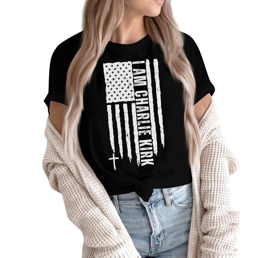 Women's Fashion Casual Printed Short Sleeve Round Neck Pullover Tops