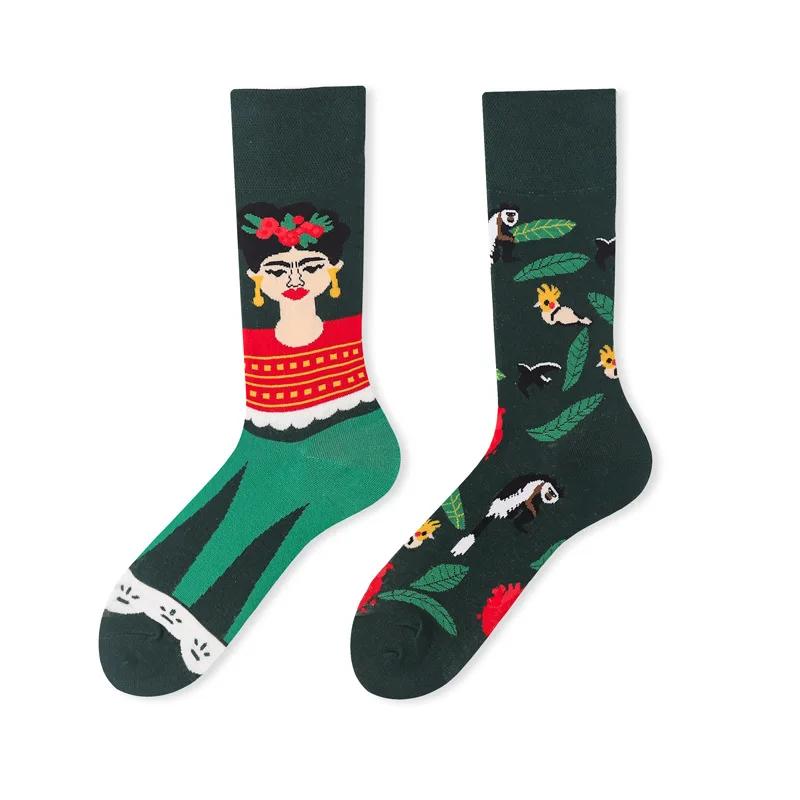 New Creative Couple AB Asymmetric Trendy Socks Fashionable Personalized Trendy Cartoon Jacquard Long Tube Cotton Socks