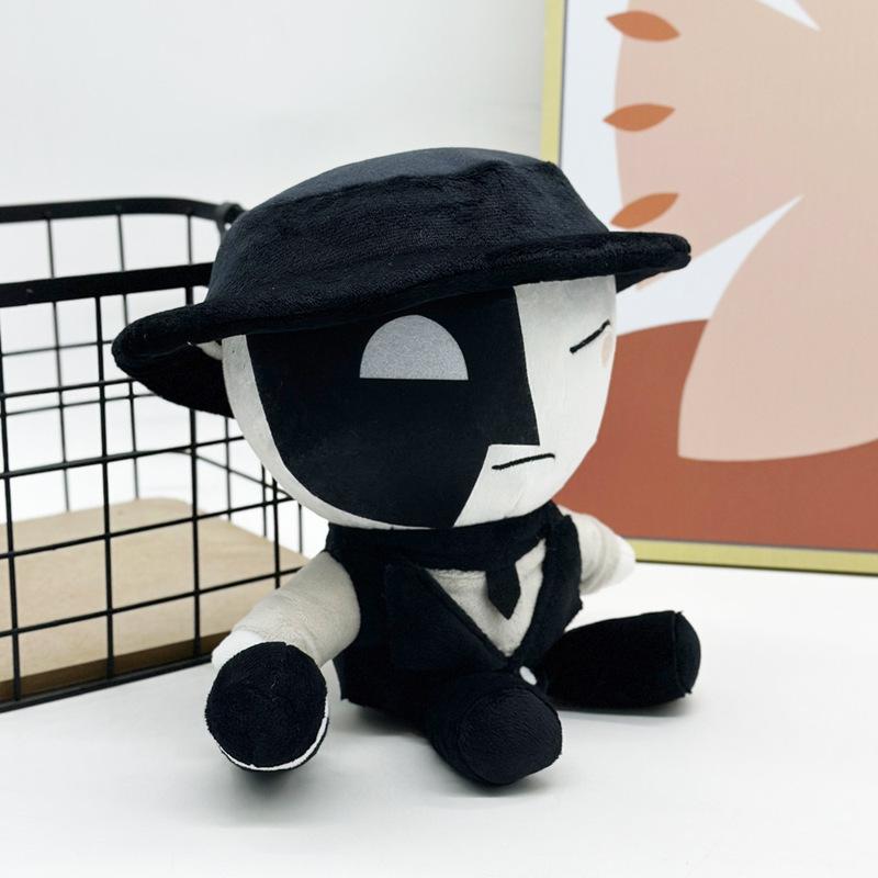 Die Of Death Artful Plush Doll Game Peripheral Black White Stuffed Toy With Hat Microphone For Game Fans Kids Collection Gift