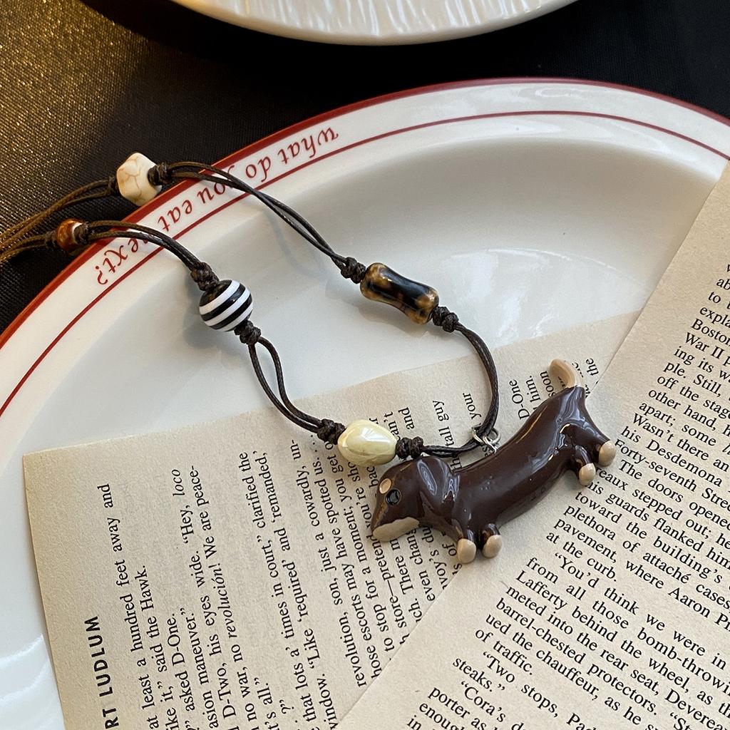 Cute Dachshund Neck Beaded Necklace Female Cute Fun Cartoon Puppy Sweater Chain Long Sweater Chain Wear Necklace