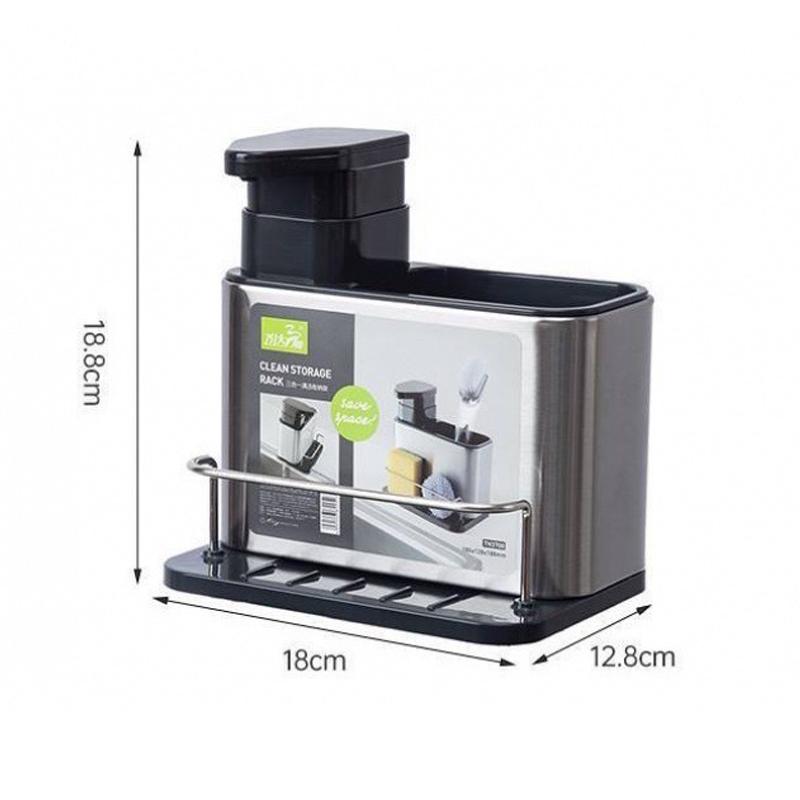 Dozator de săpun pentru vesela de bucătărie 3 în 1 din oțel inoxidabil, suport pentru burete, suport de scurgere pentru organizator pentru chiuvetă, potrivit pentru chiuvete de bucătărie