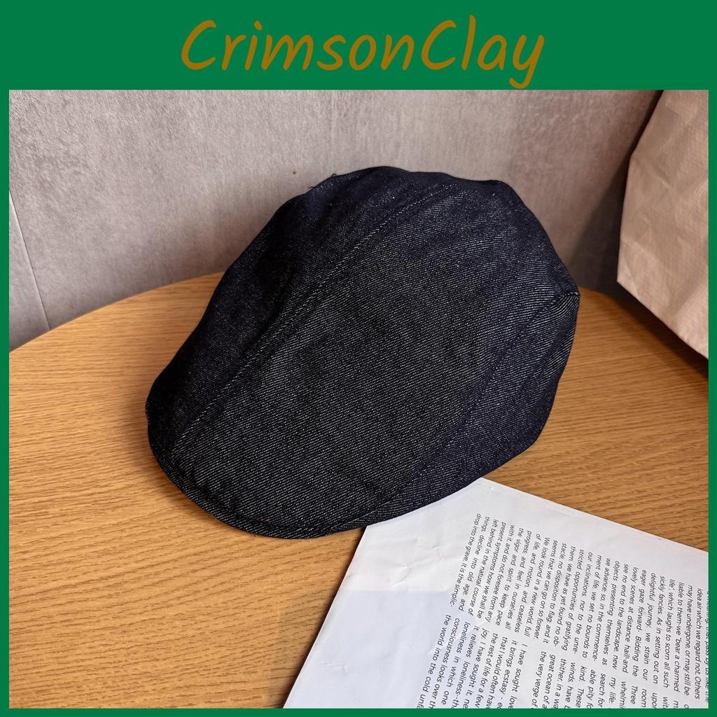 Artistic Color Solid Style Newsboy Hat Short Brim Washed Denim Daily Fashion