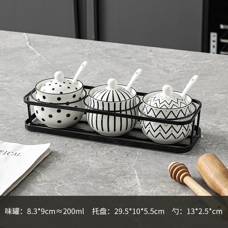 Ceramic Spice Jar Set Home Kitchen Salt Pepper Oil Chili Container Combo