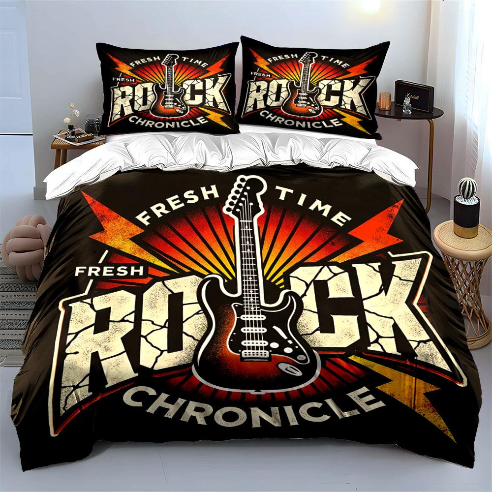 Fresh Rock Chronicle Design Bedding Duvet Cover Set Duvet Cover Pillowcases (1*Duvet Cover 2*Pillowcases, Without Duvet Insert)
