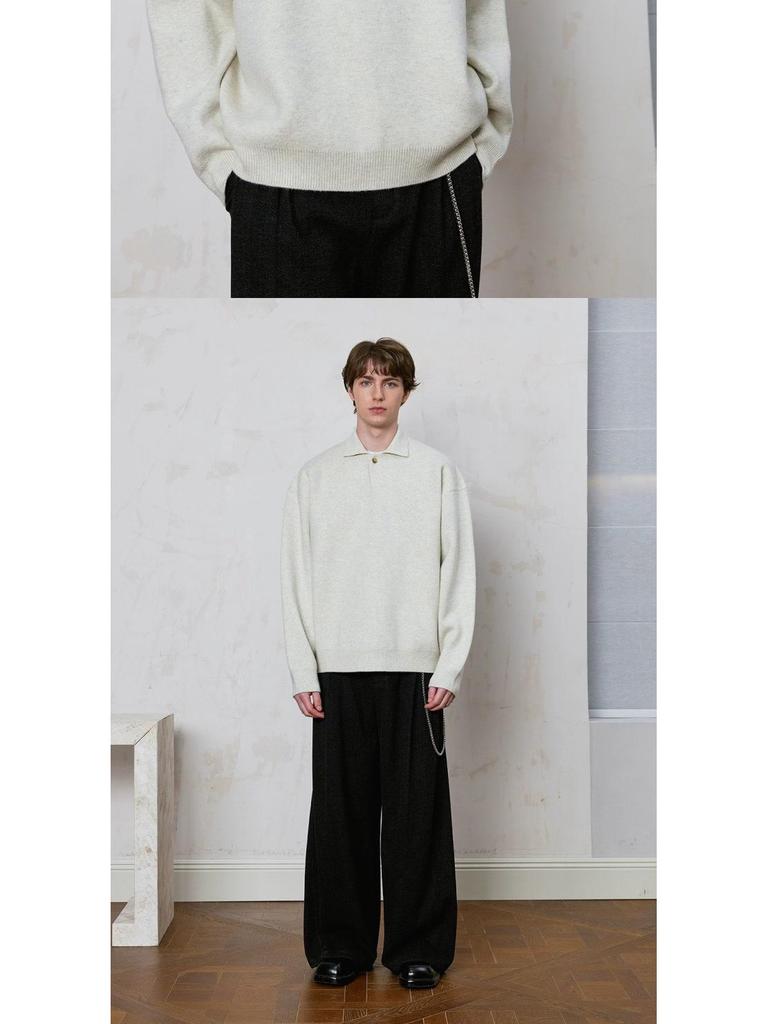 Men's Slim Fit Lapel Polo Knit Sweater - Long Sleeve, Trendy Korean Style for Autumn and Winter