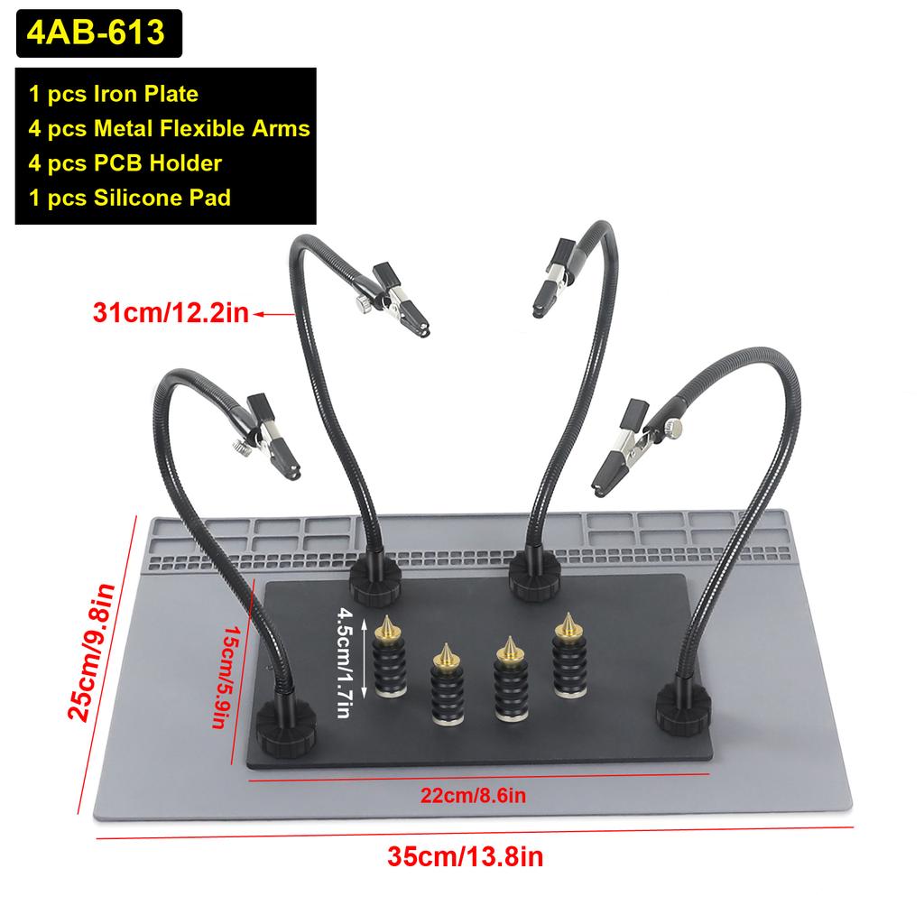 Toolour Magnetic Helping Hands Soldering Station with Heavy-Duty Steel Base/Welding Silicone Pad/5X Magnifying Lamp/4PCB Holder