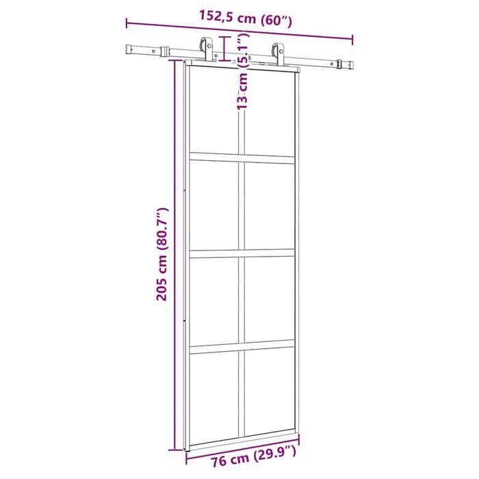 VidaXL Sliding Door Hardware Kit Black 76x205 Cm Tempered Glass 3375918