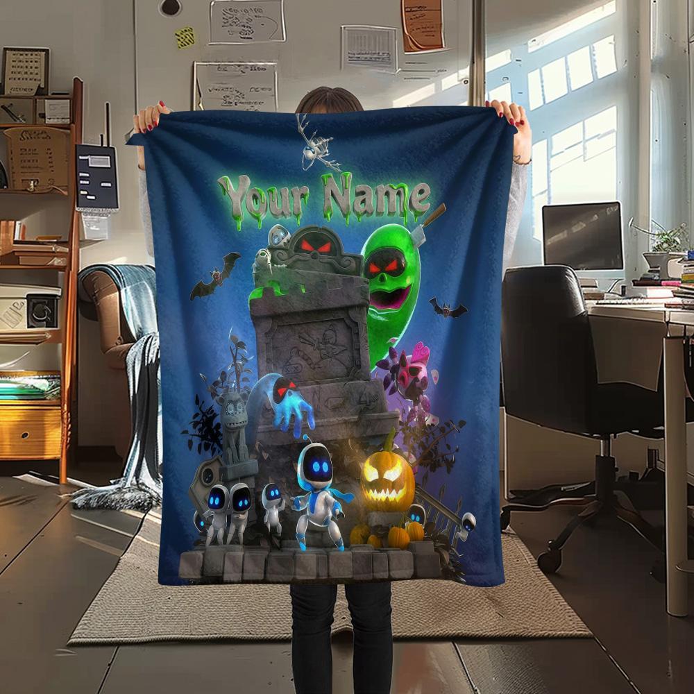 1PC Custom Name ASTRO BOT Patterned Flannel Blanket Suitable For All Seasons for Home Decor Warmth and Comfort Gifts Holiday Present -HE95