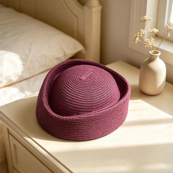 Yousheng Summer Beret Hat, Breathable Natural Straw Hat for Women, Stewardess Hat Headwear, Sun Protection Artistic Painter Hat for Outdoor Daily Wear