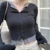 Early Autumn New Contrasting Color Fake Two-piece Knitted Cardigan Female Slim and Thin Versatile Simple Lapel Sweater