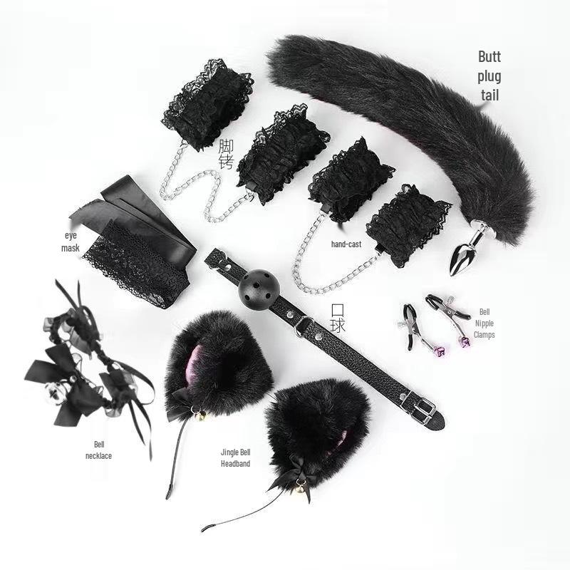 SM Fox Tail Three-Piece Set: Anal Plug, Collar & Nipple Clamps - Adult Toys for Women