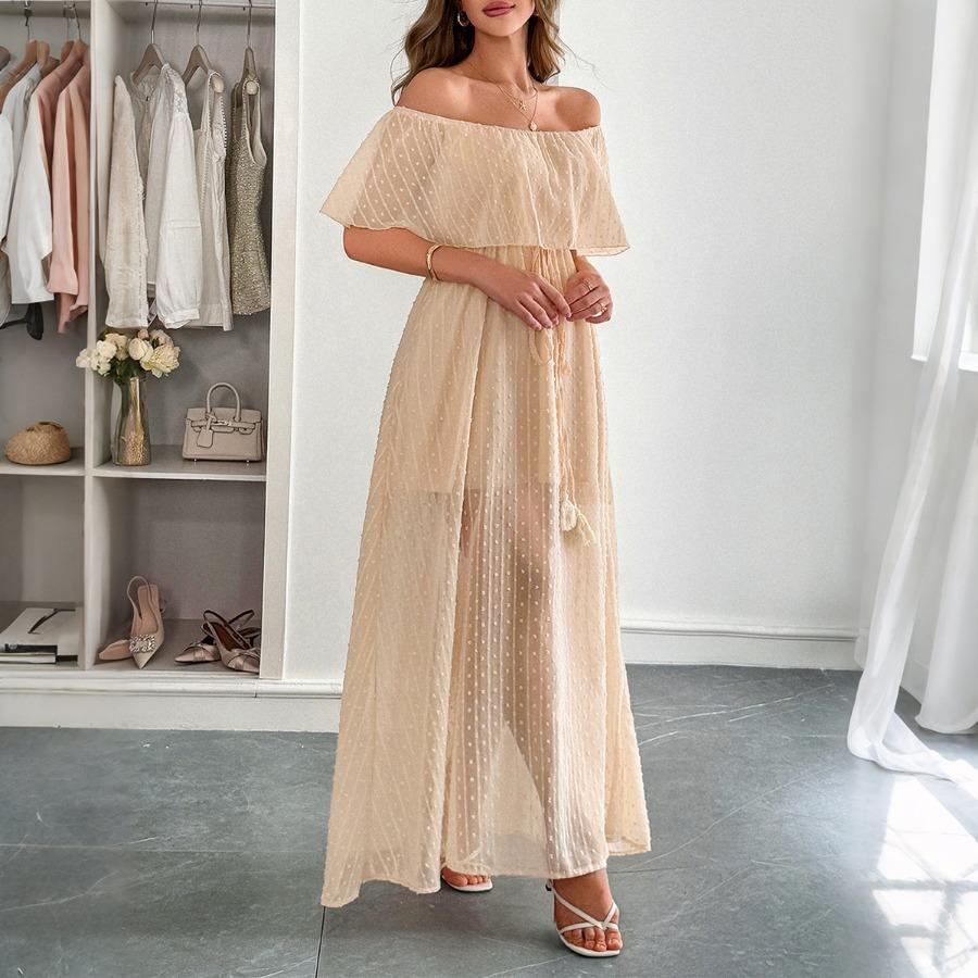 Elegant Temperament with A Bra Waist Short Sleeve Long Skirt Dress Women's Dress 2025