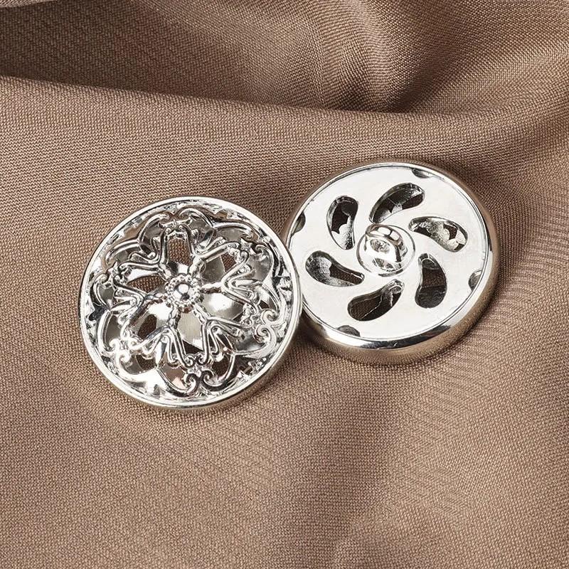 10pcs Beautiful Hollow Flower Shank Buttons High Quality Full Metal Round Buttons Woman Clothes Accessories