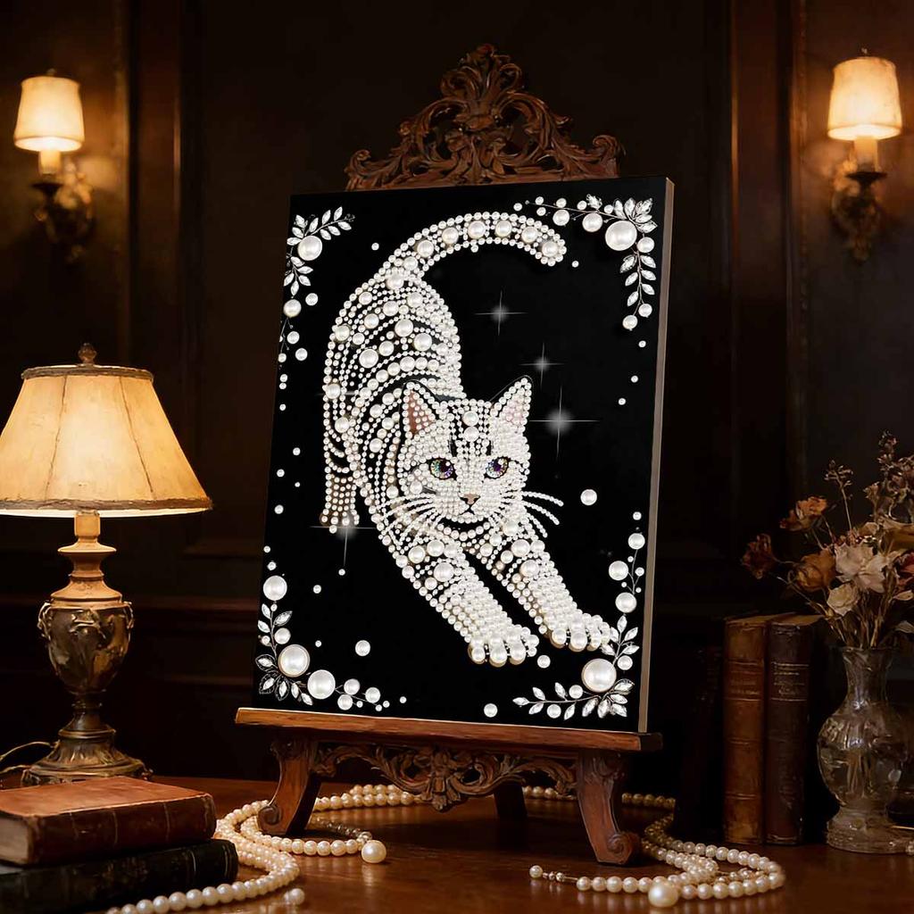Pearl Painting Kit White Cat Theme Frameless Handicraft DIY Bedroom Decoration Living Room Wall Art Room Decoration Art Craft Decoration