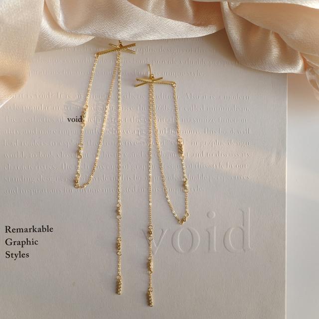 Sterling Color Cross Tassel Drop Earrings Pave For Women Cubic Zircon Long Chain Earrings JewelryTrendy Drop