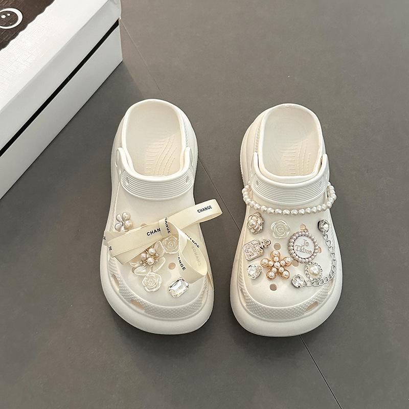 

Аксессуары для обуви с перекрестными отверстиями, маленький ароматный стиль, высокое чувство, жемчужная цепочка, бант, цветок для обуви, декоративные DIY аксессуары 39-40 белый