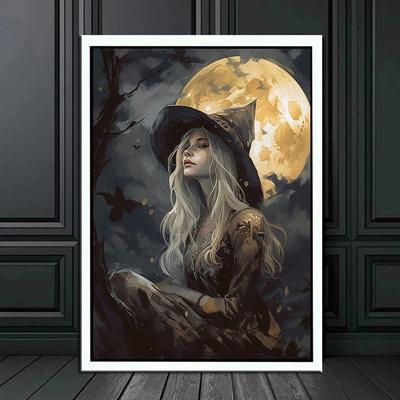 Dark Academy Kunst-Wandposter, Victoria Krähe, Hexe, Geist, schwarze Katze, Halloween-Hintergrund, Dekoration, Gothic-Bild, Druck, Weihnachtsgeschenke, Leinwandgemälde