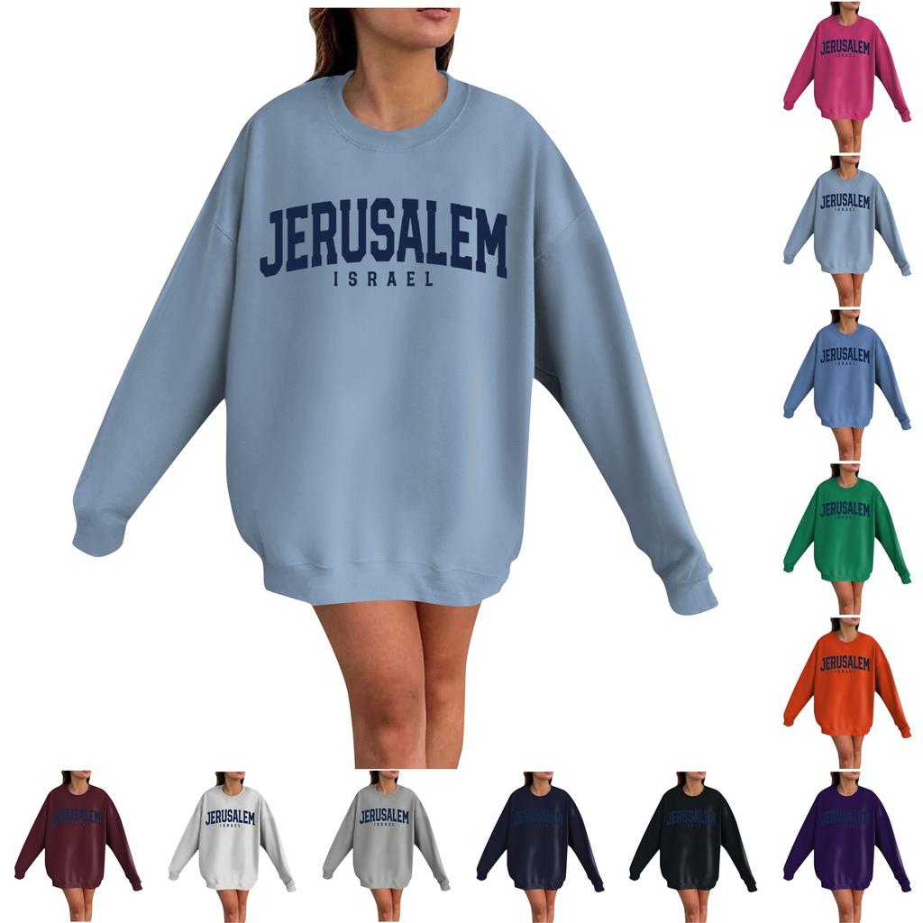 Israeli Women's Fashion Casual Long Sleeve Printed Round Neck Sweatshirt Top