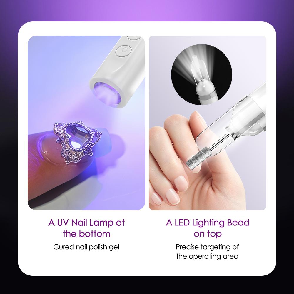 Electric Nail Drill Machine with UV Lamp Drill Off Gel Manicure Nail Polisher Set with Drill Bits Sanding Bands Nail Supplies