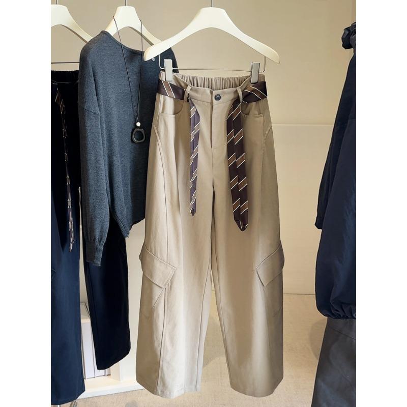 Retro Loose Wide-leg Tooling Casual Pants Women's Autumn New Elastic Waist Thin Versatile Scimitar Pants
