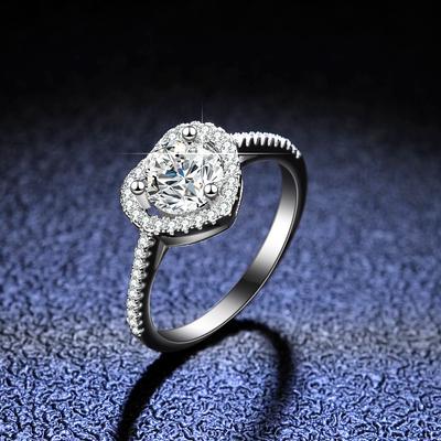 Moissanite Ring Love Heart-shaped Hollow 925 Sterling Silver Ring Women's Diamond 1ct Ring Wedding Ring Proposal Diamond Ring Gift for Girlfriend