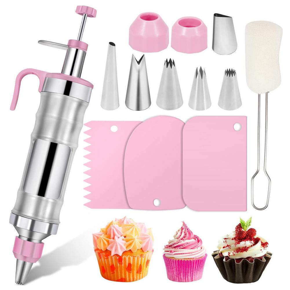 13Pcs Stainless Steel Cake Decorating Kit Cookie Maker Machine Cake Press Reusable Frosting Piping Kit for Cupcakes Cookies