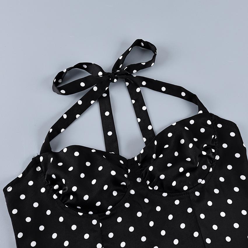 Spring and summer new waist and thin neck sling fashionable commuting polka dot long dress sexy vest skirt two-piece set