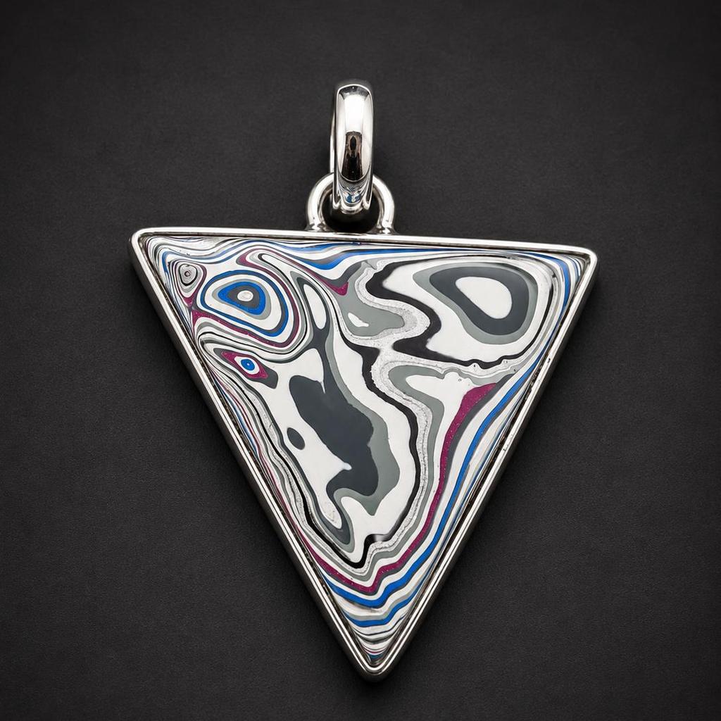Fordite Triangle 925 Sterling Silver Pendant – Detroit Agate Motor City Agate Modern Statement Jewelry