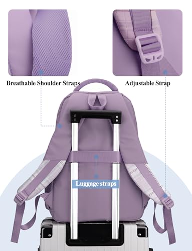 Maeau Backpack/Shoulder Bag for Girls, Elementary School Students, Waterproof, Large Capacity, Nylon Check, Korean Style, School-Style, Purple