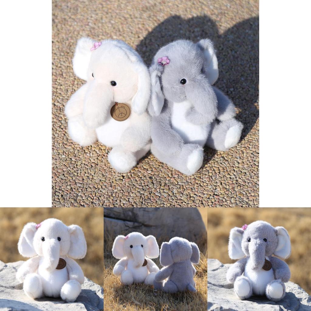 Cute Gray Beige Elephant Cartoon Plush Toy Doll For Birthday Decor