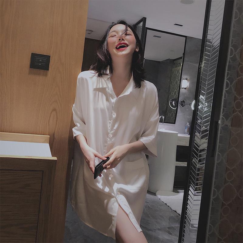 Letní košile Noční košile Dámské Styl Přítel Jednobarevné Sexy Tenký úsek Domácí oblečení Pyžamo s krátkým rukávem