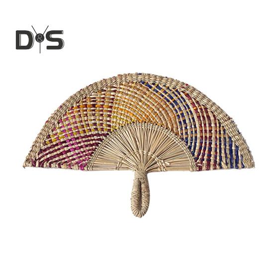 

Веер ручной работы из соломы, веер из натуральной морской травы и рафии, полукруглый плетеный веер из пальмовых листьев, летний охлаждающий веер, украшение для свадебной вечеринки