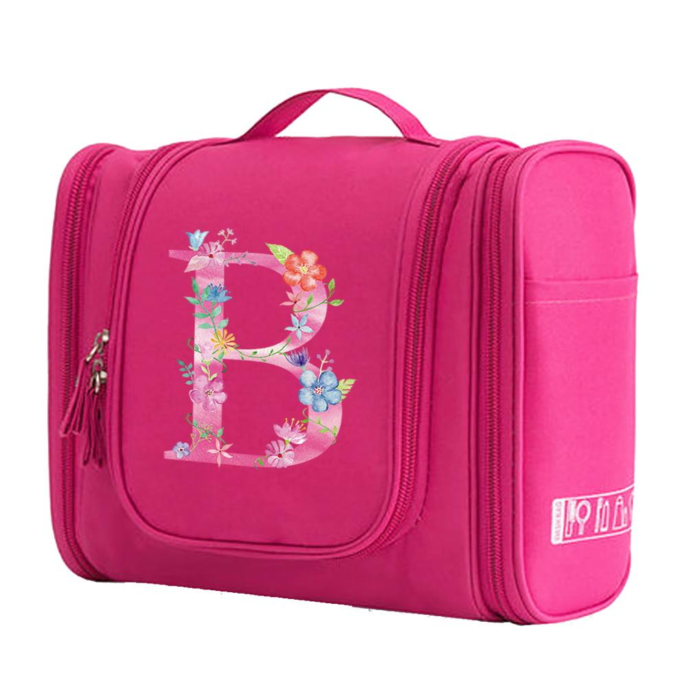 Travel Handbag Cosmetic Bags Make Up Case MakeUp Bag Wash Pouch Women Hook Up Organizer Pink Print Toiletry Accessory Storage