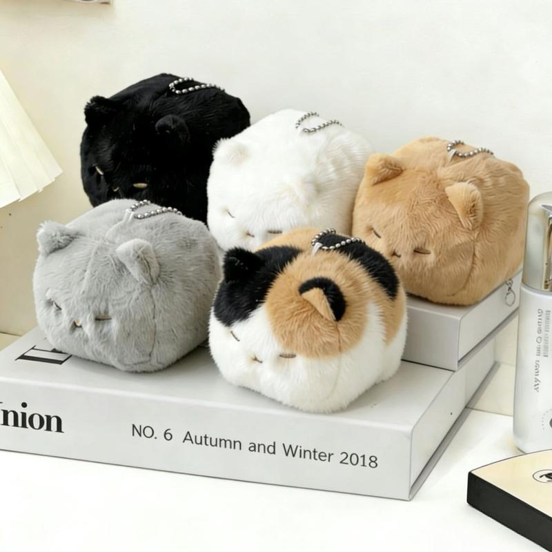 Cute Square Kitten Plush Keyring for Kids Simulation Tofu Plush Toy for Backpacks and Handbags