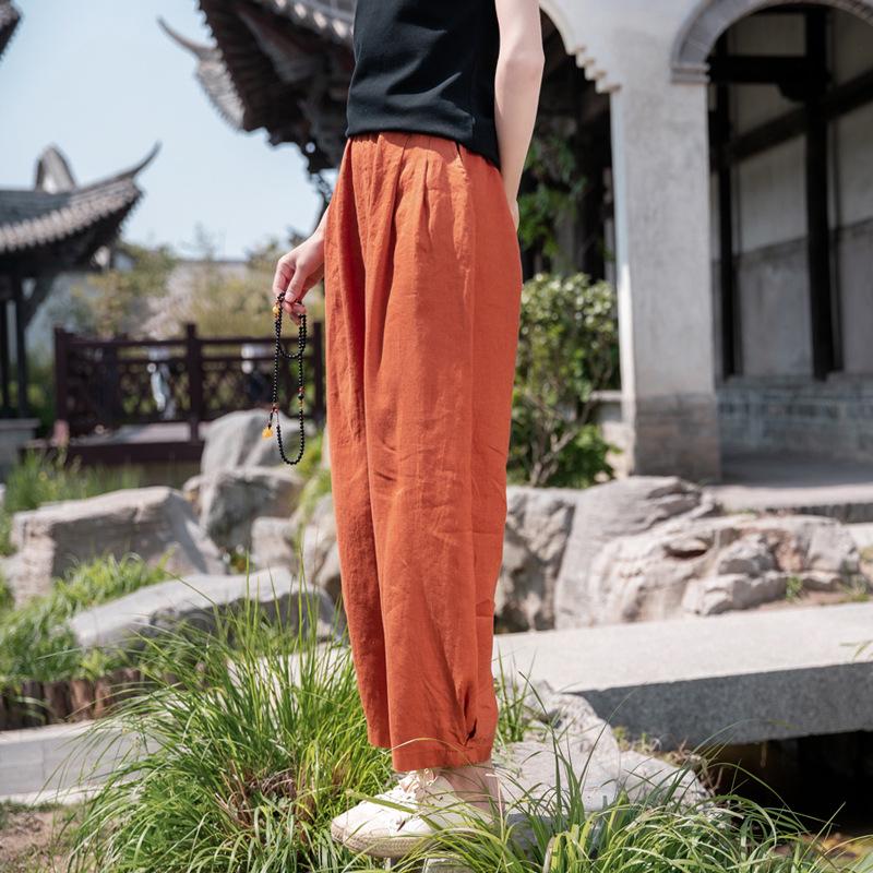 Spring Summer Artistic Loose Sand-Washed Linen Casual Pants for Women - Slimming, Lightweight Meditation Lantern Style