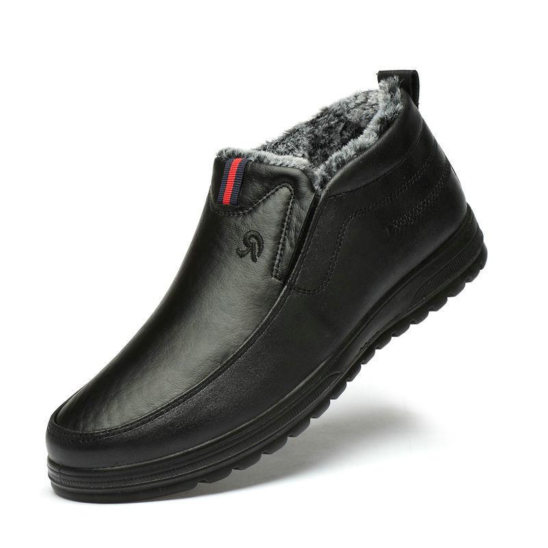 Autumn and winter velvet thickened waterproof leather cotton shoes men's snow boots casual shoes men's warm lazy elderly shoes