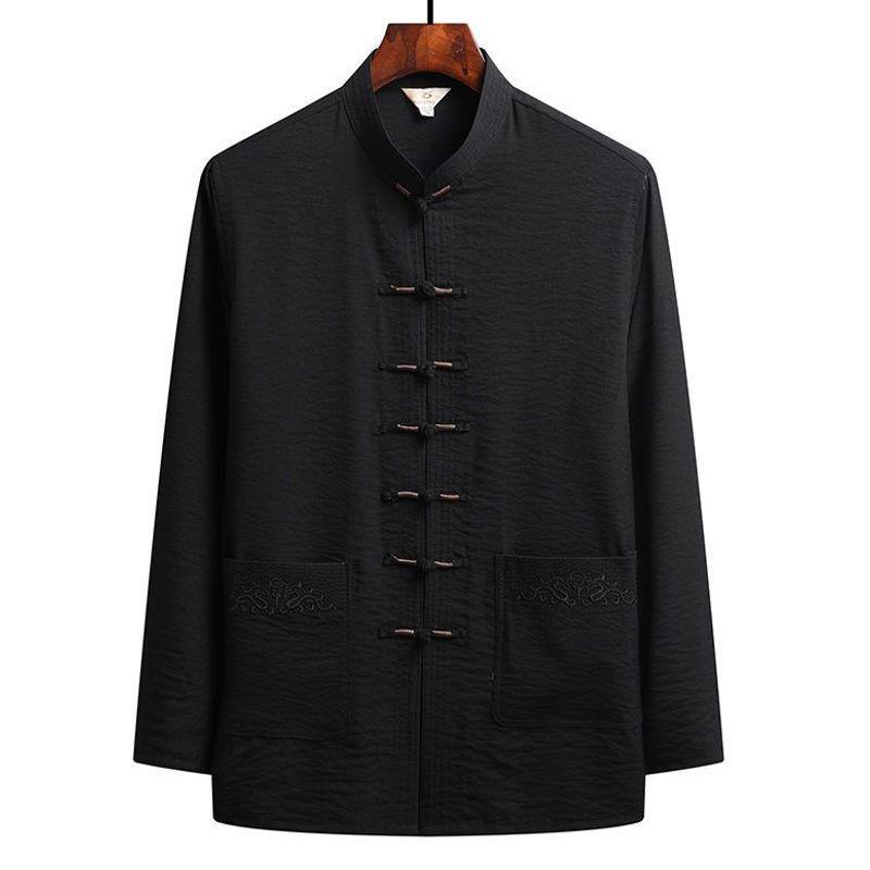 Men's Tang Suit Ice Silk Set - Long-Sleeve Chinese Tai Chi Hanfu for Spring/Summer