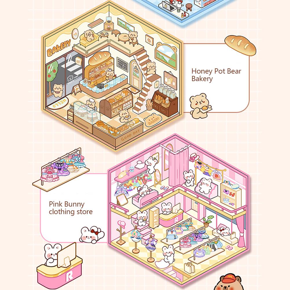 1Set Creative 3D Simulation Cabin Stickers Cute Cartoon Handmade DIY Landscaping Stickers Scene Stacking Pasting Stickers