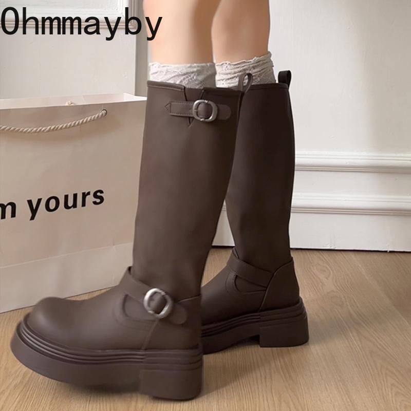 Autumn Winter Thick Heel Women Long Boots Fashion Slip On Slimming Shoes Vintage Ladies Knight Botas