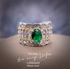 Italian Retro Court Style Hollow Pattern Two-Color Gold Haute Couture Jewelry Lace Imitation Emerald Pigeon Egg Ring