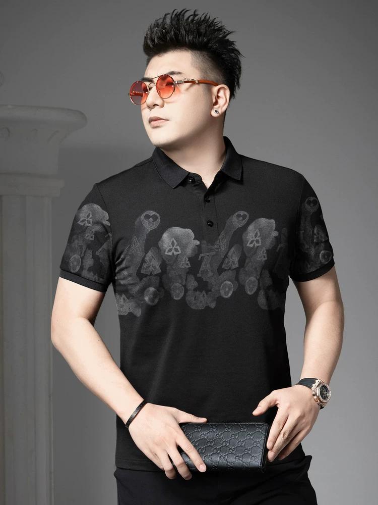 

European Goods 2025 Summer New Style Lapel Short-Sleeved T-Shirt Men s Trendy Brand Printed Slim-Fit Top Men s Polo Shirt XL