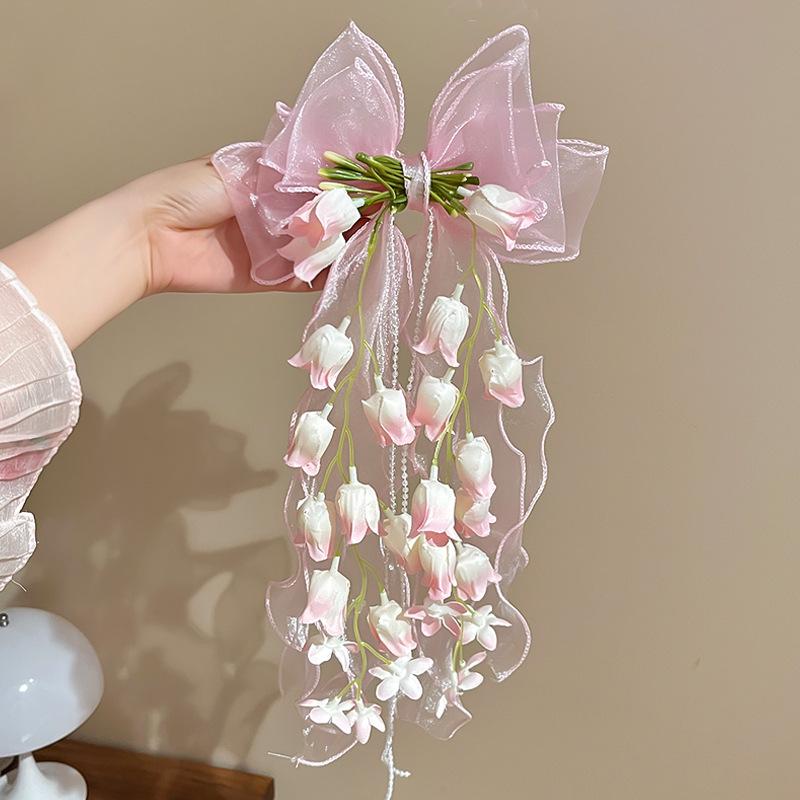Fairy Lily Flower Bow Hair Clip: Cute Princess Ribbon Hair Accessory for Girls