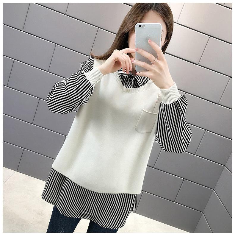 Sweater Women Autumn New Outer Wear Loose Shirt Collar Fake Two Piece Knit Sweater